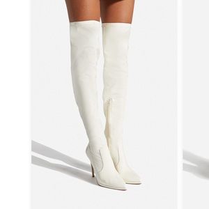 🆕 Over The Knee Stiletto Boot in Bone White 8 Wide Calf